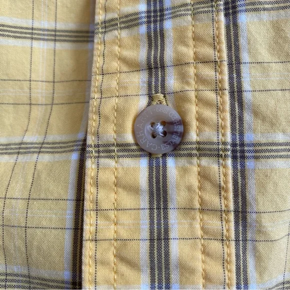 Carhartt Yellow Plaid Short Sleeve Button Down Shirt Size Large - Picture 5 of 6